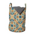 thumbnail image 1 of Flower Laundry Bag, Conceptual Gardening Plants Theme Style Mosaic Chevron Gyron Shaped, Hamper Basket with Handles Drawstring Closure for Laundromats, 13" x 19", Petrol Blue Orange, by Ambesonne, 1 of 4