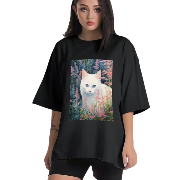 Plus Size Shirt for Women Black Tops for Women Short Sleeves Shirt for Women Cat T Shirt Crewneck Shirt for Women XS