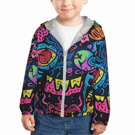 

Lukts Neon Graffiti Urban Art Print Children s Long-Sleeved Sun Protection Clothing Hooded Sweatshirts for Boys and Girls Outdoor Sports-5 Years