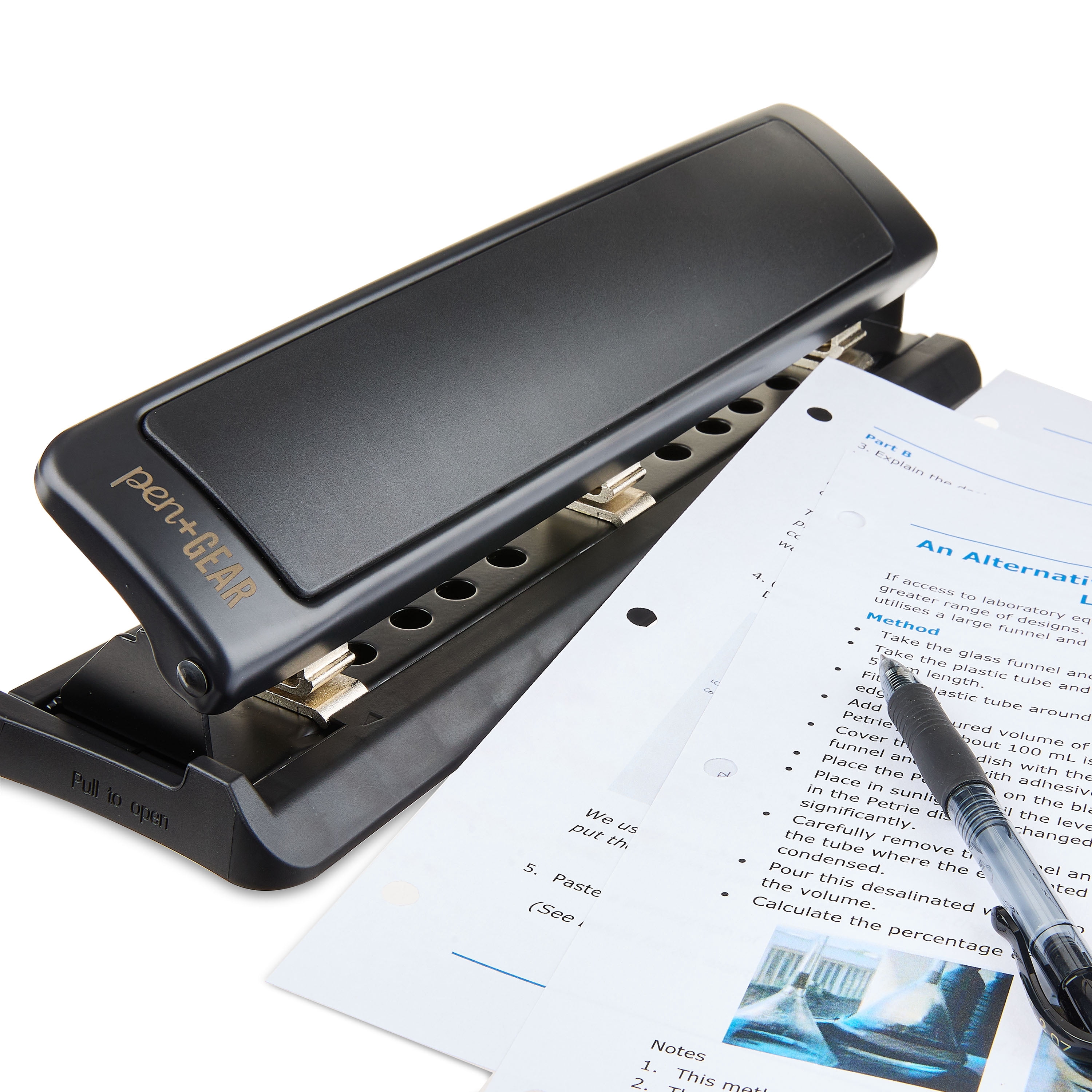 Pen+Gear 3-Hole Manual Hole Punch with Removable Chip Tray, 15-Sheet Capacity, Black