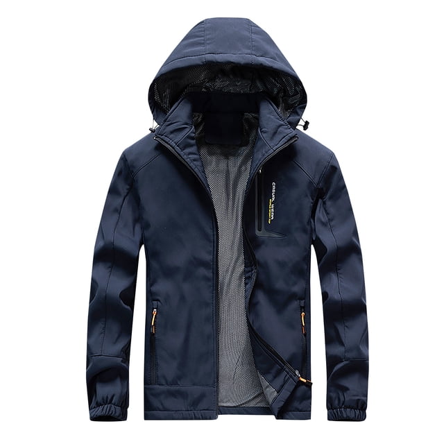 Penkiiy Windbreakers for Men Men's Waterproof, Dirt-proof, Wind-proof, Tear-resistant Zipper Casual Warm Jacket Blue M Y2K Clothes