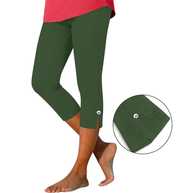 TaTaai Women High Waist Summer Solid Color Yoga Capri Leggings Slim Fit Casual Wear Soft Breathable Stretchy Machine Washable No Fading Daily Street Style Gift