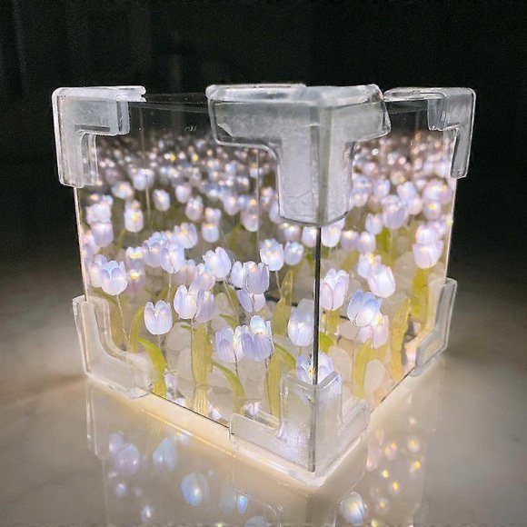 21 Flowers Lampara De Tulipanes, DIY Tulip Night Light Cube Mirror Lamp