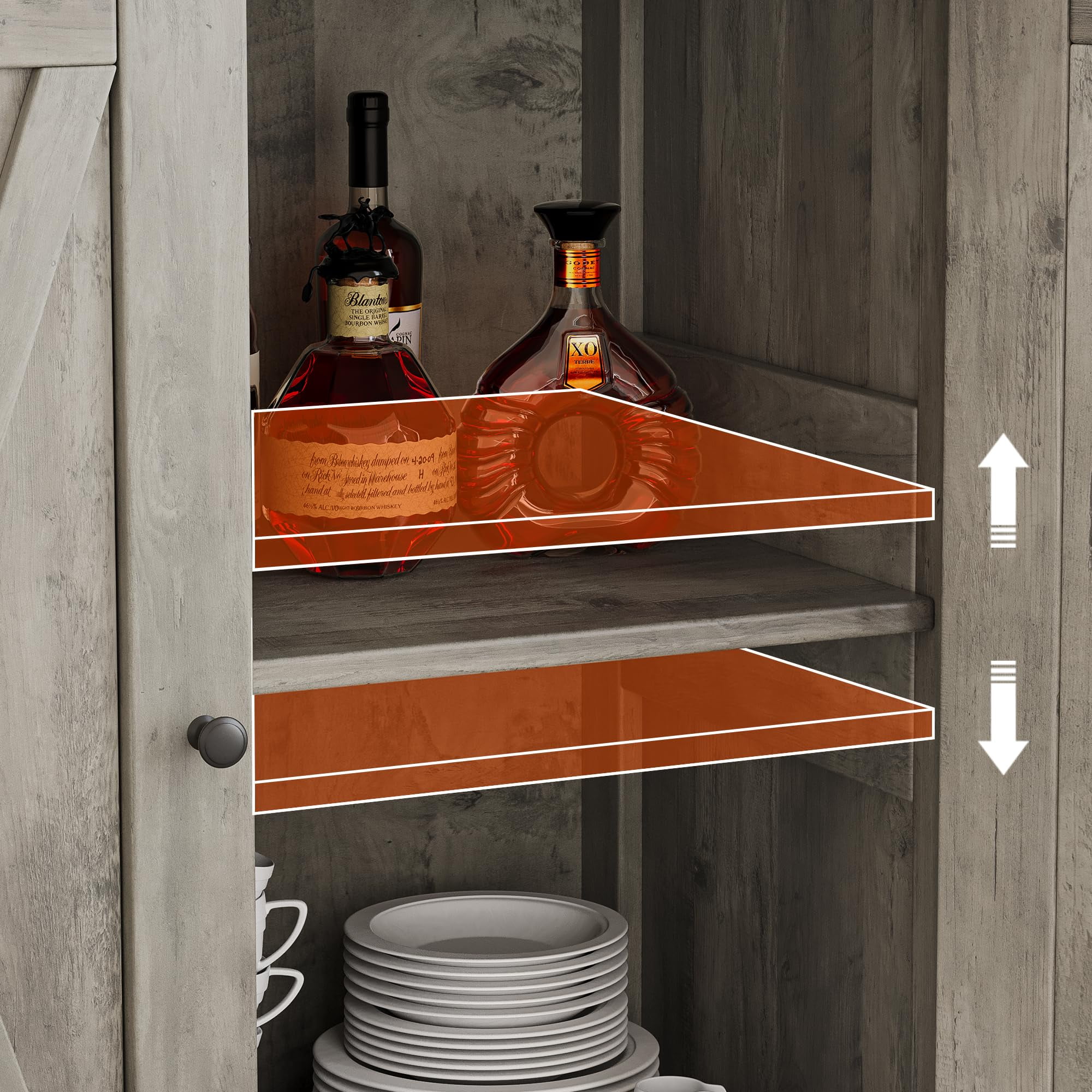 DSstyles Farmhouse Storage Cabinet with Doors and Shelves, MDF-engineered wood Gray