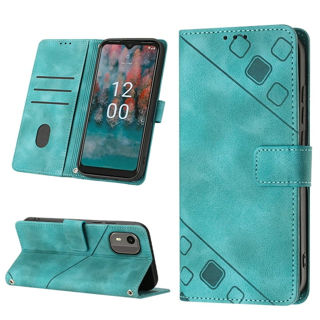 Compatible with Nokia C12 Classic Embossed PU Leather Case with Card Holder Shockproof Cover