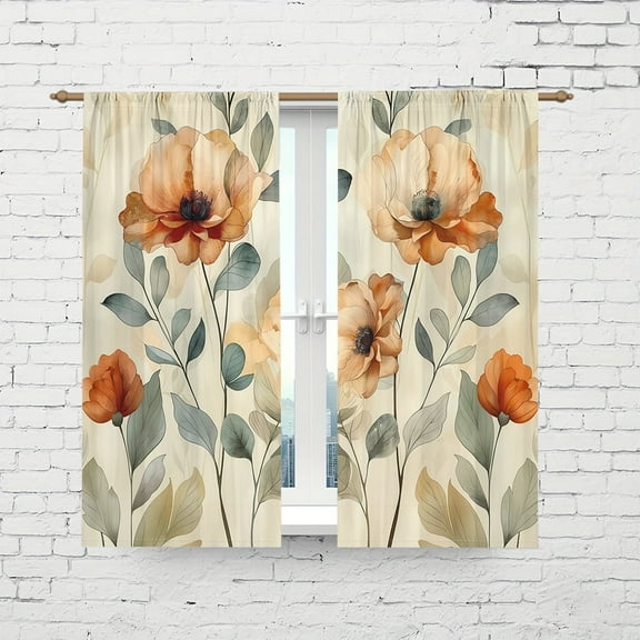 WNOOHIY Vibrant Artistic Floral Botanical Light-filtering Curtains for Young People Bedroom Living Room,Set of 2 Panels
