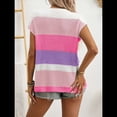 thumbnail image 4 of Tops Cortos de Verano para Mujer 2025, Suéter de Corta, Chaleco con Bloques de Color y Cuello en U, Camisetas Holgadas. Rosa y L, 4 of 9
