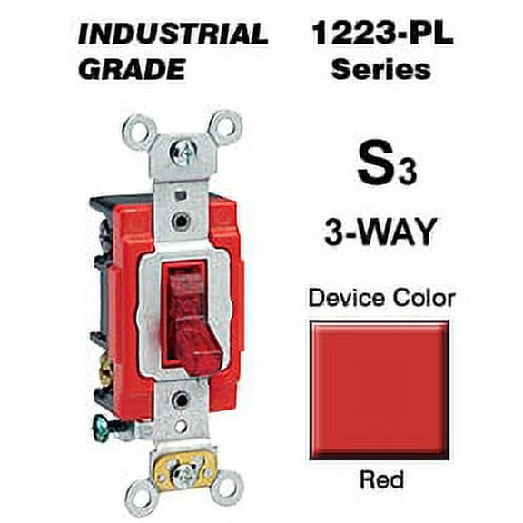 Leviton 1223-PLR 20 Amp 3-Way Toggle Switch Industrial - Red