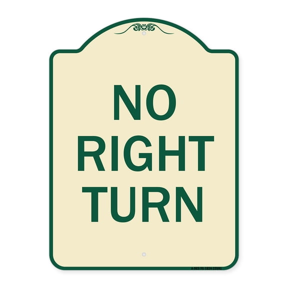 SignMission Designer Series Sign - No Right Turn | Tan & Green 18" x 24" Heavy-Gauge Aluminum Architectural Sign | Protect Your Business & Municipality | Made in the USA