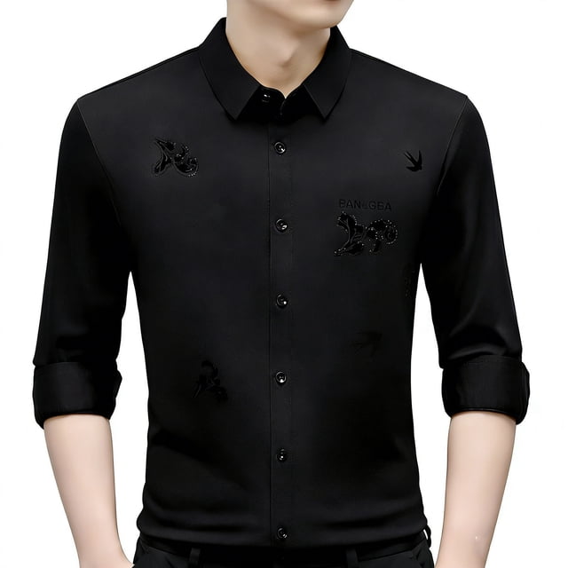 MDUKONU Chemise de Travail pour Homme Coupe Régulière Résistante aux Plis Chemise Classique Noire 130