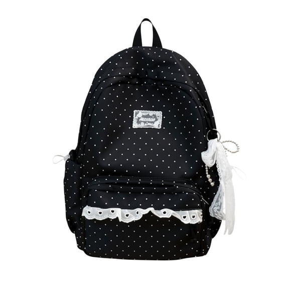 CSStudio Aesthetic Backpack Cute Backpack with Lace Large Laptop Daypack Kawaii Supplie with Cute Accessories (Black polka dot)