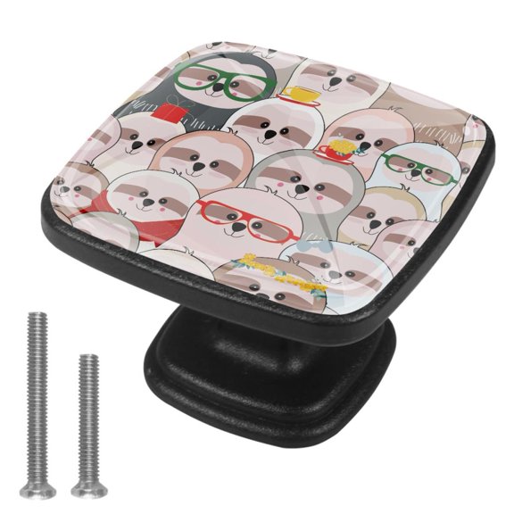 4 Pcs Cabinet Handle Drawer Pulls Sloth Faces Knobs with Screws Square Furniture Office Cabinet Knob Decoration