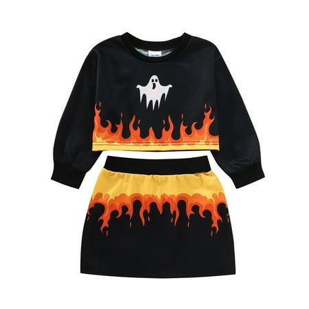 

Baby Boy Girl Clothes Set Toddler Children Kid Baby Girls Hallowmas Long Sleeve Sweatshirt Blouse Tops Cute Cartoon Skirt Outfit Set 2Pcs Clothes