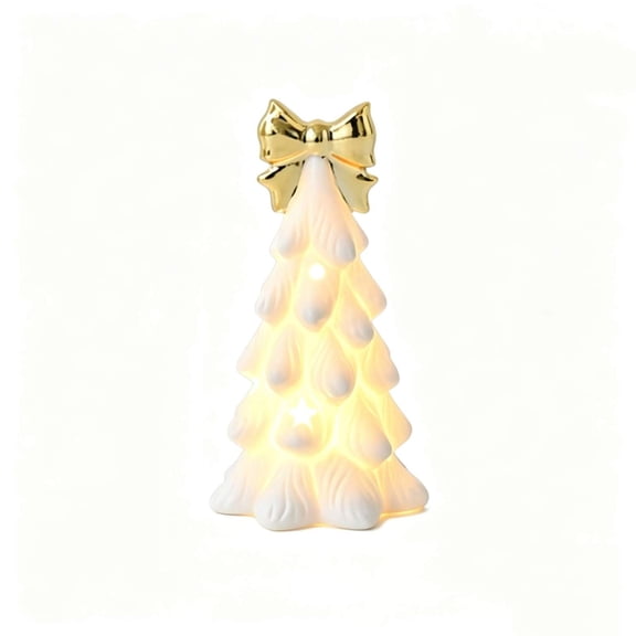 Pxyqht Light Up Christmas Tree with Bow Decorative Tabletop Ornament, White