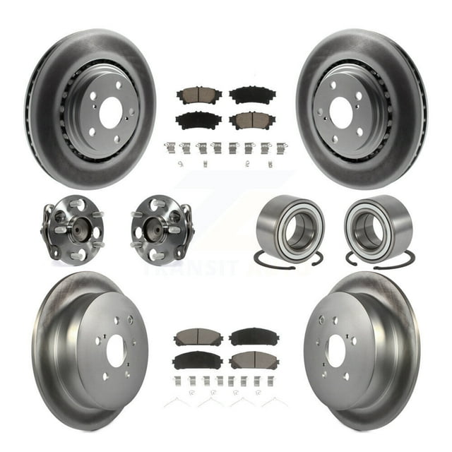 Transit Auto Front Rear Wheel Hub Bearings Assembly Coated Disc Brake Rotors and Ceramic Pads Kit (10Pc) for Car 2011-2020 Toyota Sienna FWD - Left Right Side (Driver Passenger) KBB-118065