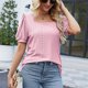 thumbnail image 3 of Camiseta de manga corta para mujer,Blusa ahuecada de manga corta abombada para mujer Camisa de color puro para mujer Estándares líderes en la industria, 3 of 8