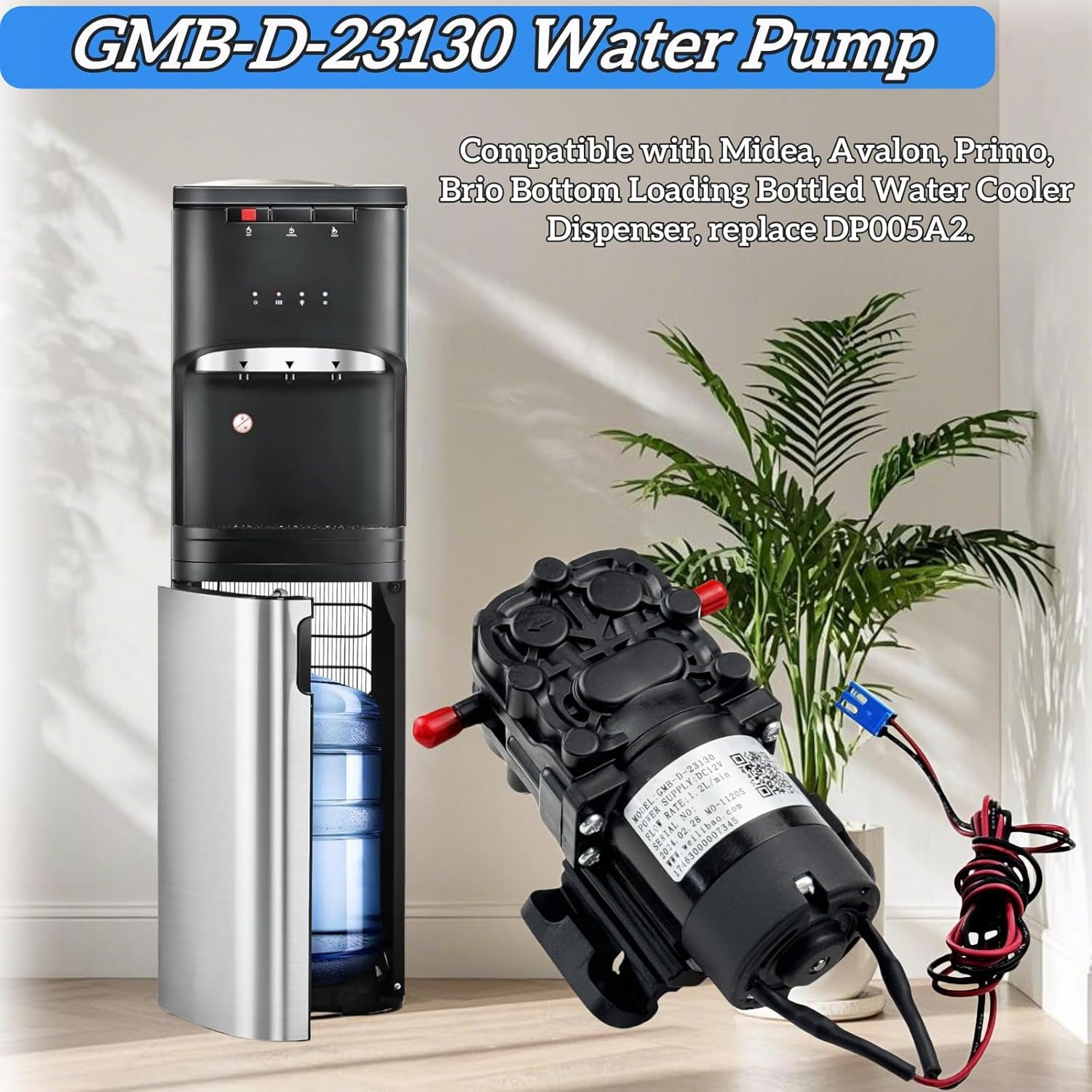 Aniceparthy GMB-D-23130 Water Pump DC 12V 1.2L/min for Avalon, Primo, Brio Bottom Loading Bottled Water Cooler Dispenser