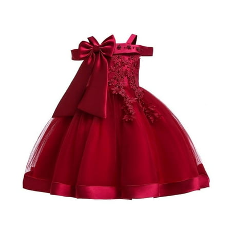 

Promotion!Elegant Princess Dress Girls For Kids Children One-shoulder Ball Gown Dress Party Wedding Birthday Big Bowknot Applique Dresses