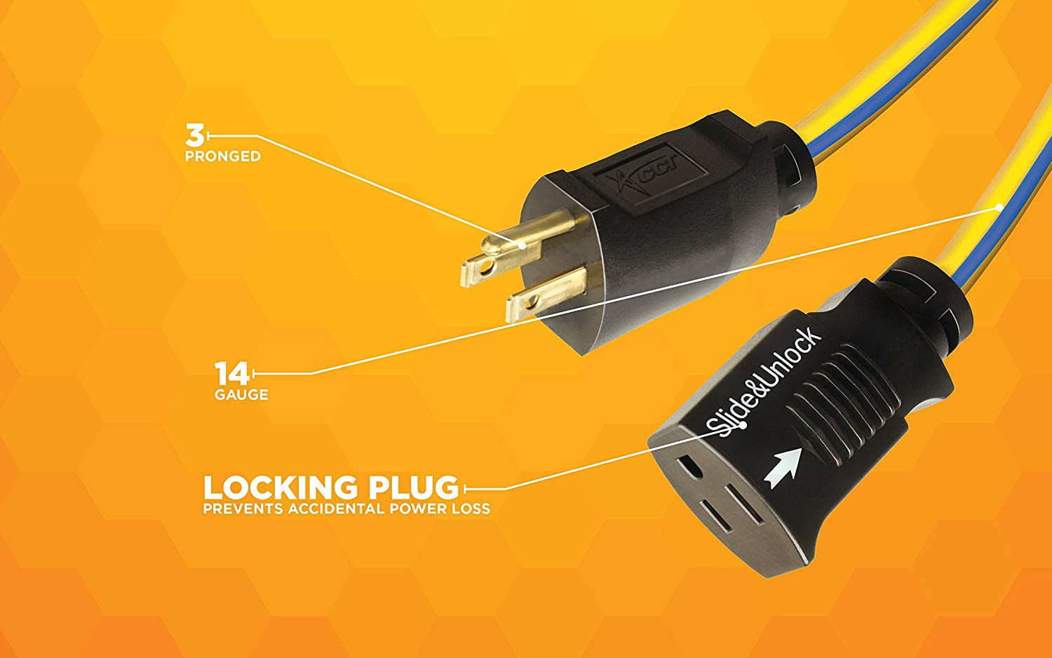 Coleman Cable 24398826 100' Yellow & Blue Locking Extension Cord