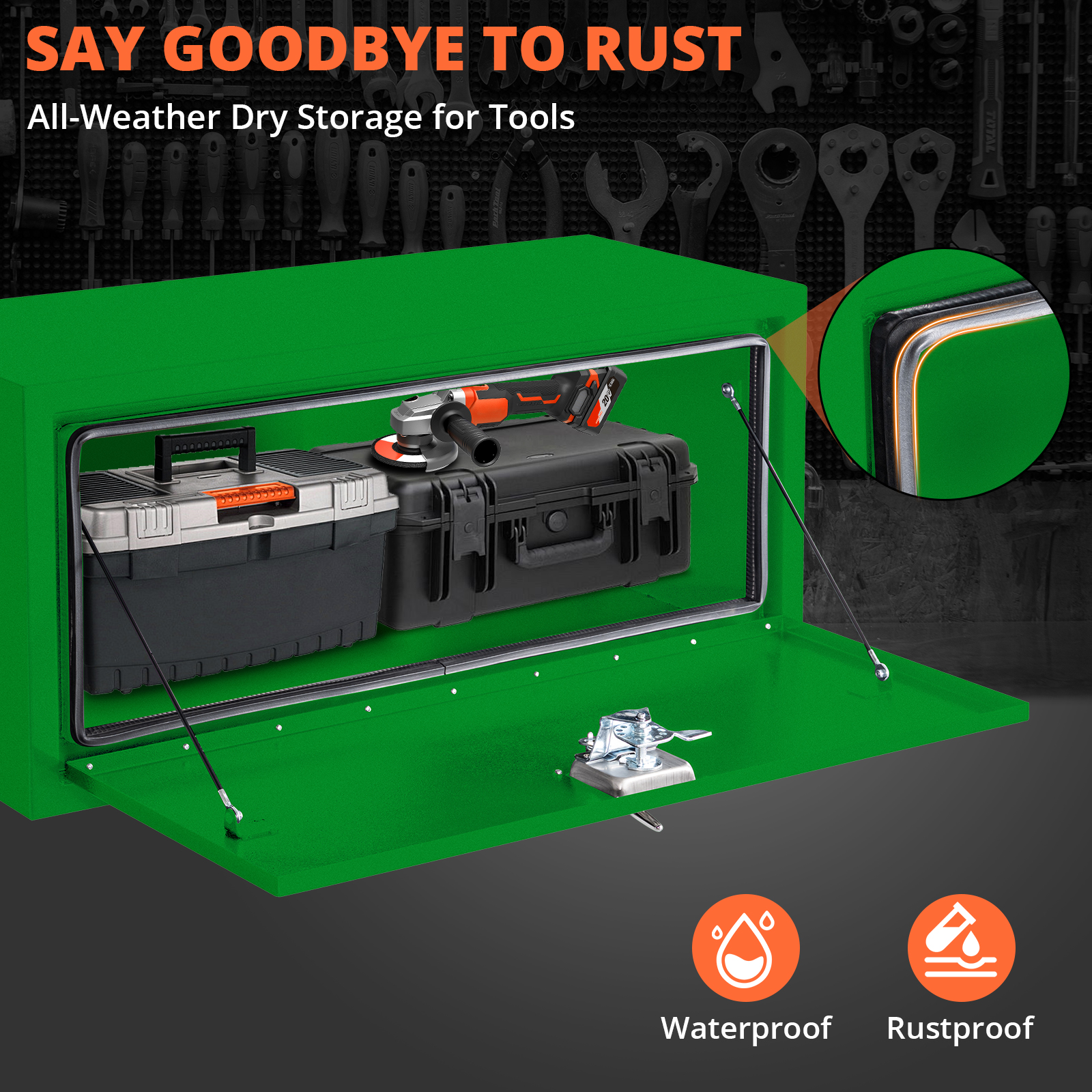 24x14x16 Inch Steel Lockable Waterproof Heavy-Duty Underbody Truck Tool Box for Tools, Under Truck Mounted Space-Saving Design, Green