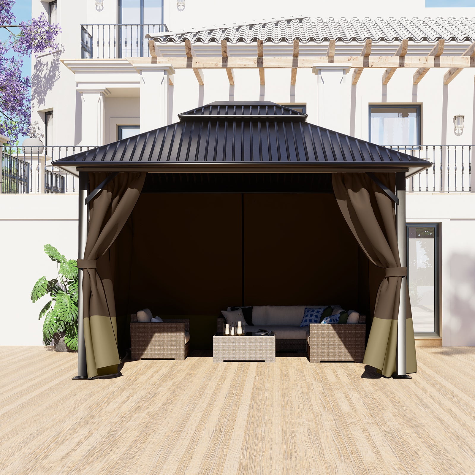BPS 12'x14' Gazebo Replacement Curtain, Universal 4-Privacy Panel, Outdoor Gazebo Sidewalls with Zipper for Garden, Patio, Yard (Curtains Only)