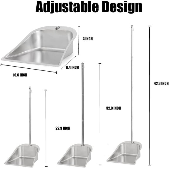42.3" Long Handle Dust Pan - Heavy Duty Metal Dustpan for Indoor Outdoor Cleaning