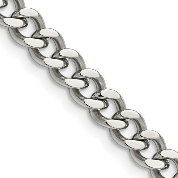Auriga Fine Jewelry Stainless Steel Polished 6.75 mm Curb Chain Necklace for Men 20"