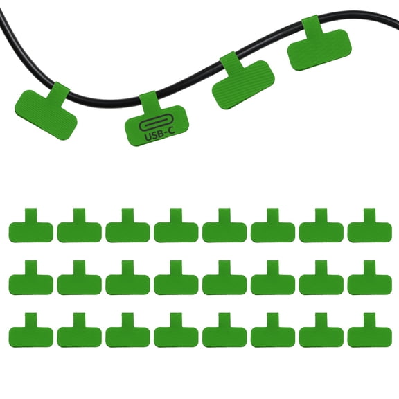 Uxcell 24Pcs Cable Labels Tags, 2.4" Write on Wire Tags Cord Labels Hook Loop Rectangle Cable Ties for Electronics Organize Wire Classify Identification Management, Green