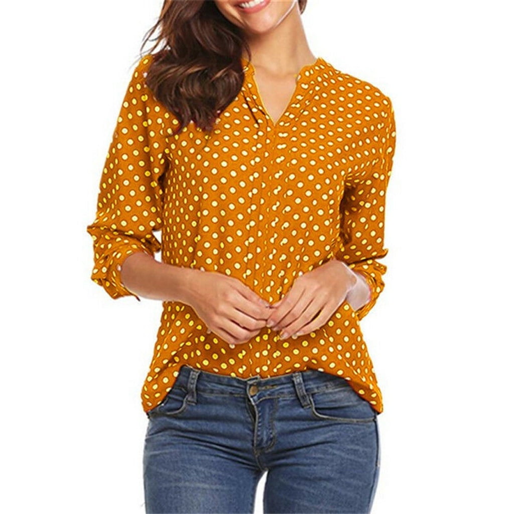 Yellow polka dot shirt womens Clearance