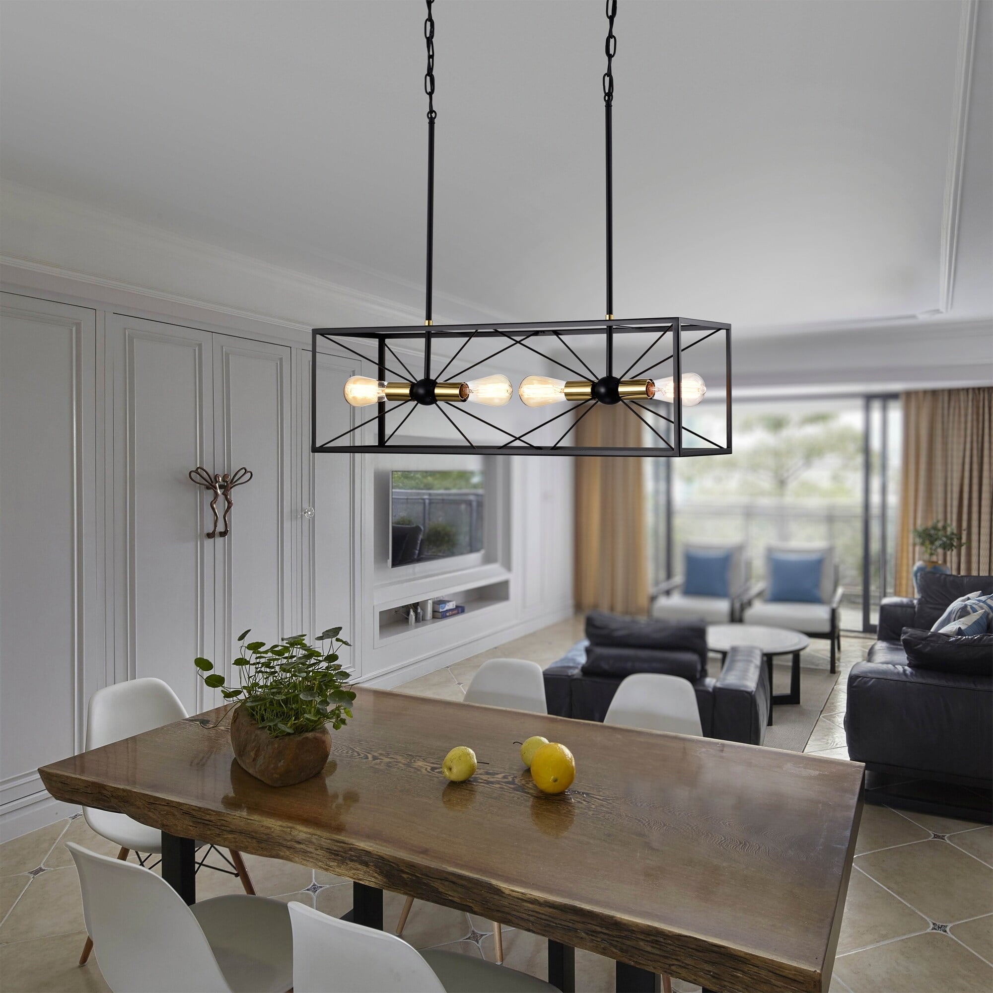 Judith 32 in. 4-Light Indoor Matte Black and Gold Finish Chandelier with Light Kit
