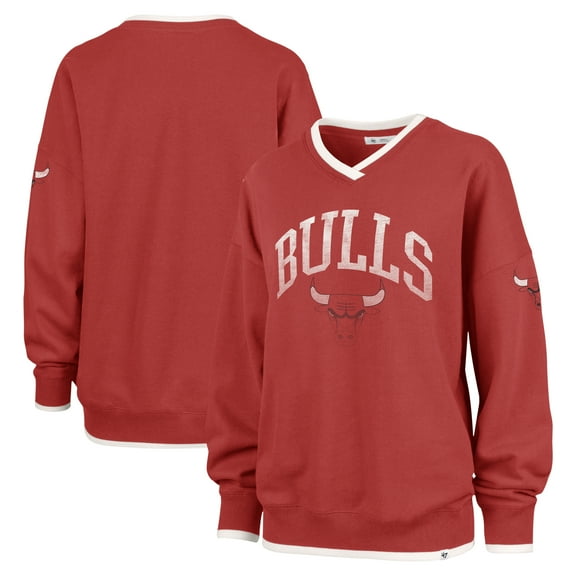 Women's '47  Red Chicago Bulls Rise Wax Pack Daze '80s Oversize Pullover Sweatshirt