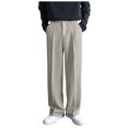 thumbnail image 2 of Men's Business Casual Loose Solid Color Drape Straight Dress Pants, Comfortable Trousers for Office and Smart Events,Khaki,38, 2 of 9