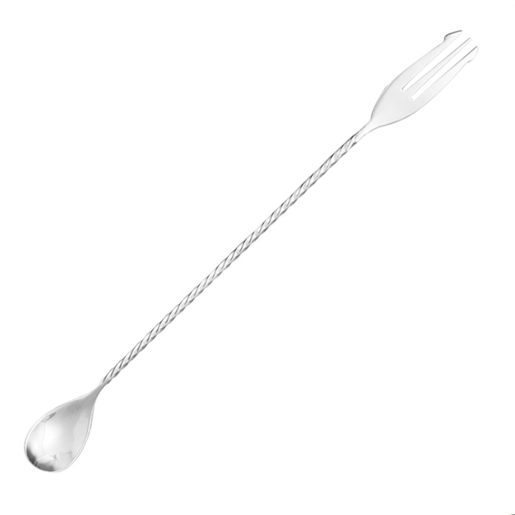 40cm,Silver Stainless Steel Cocktail Drink Mixing Spoon with Spiral Pattern Bar