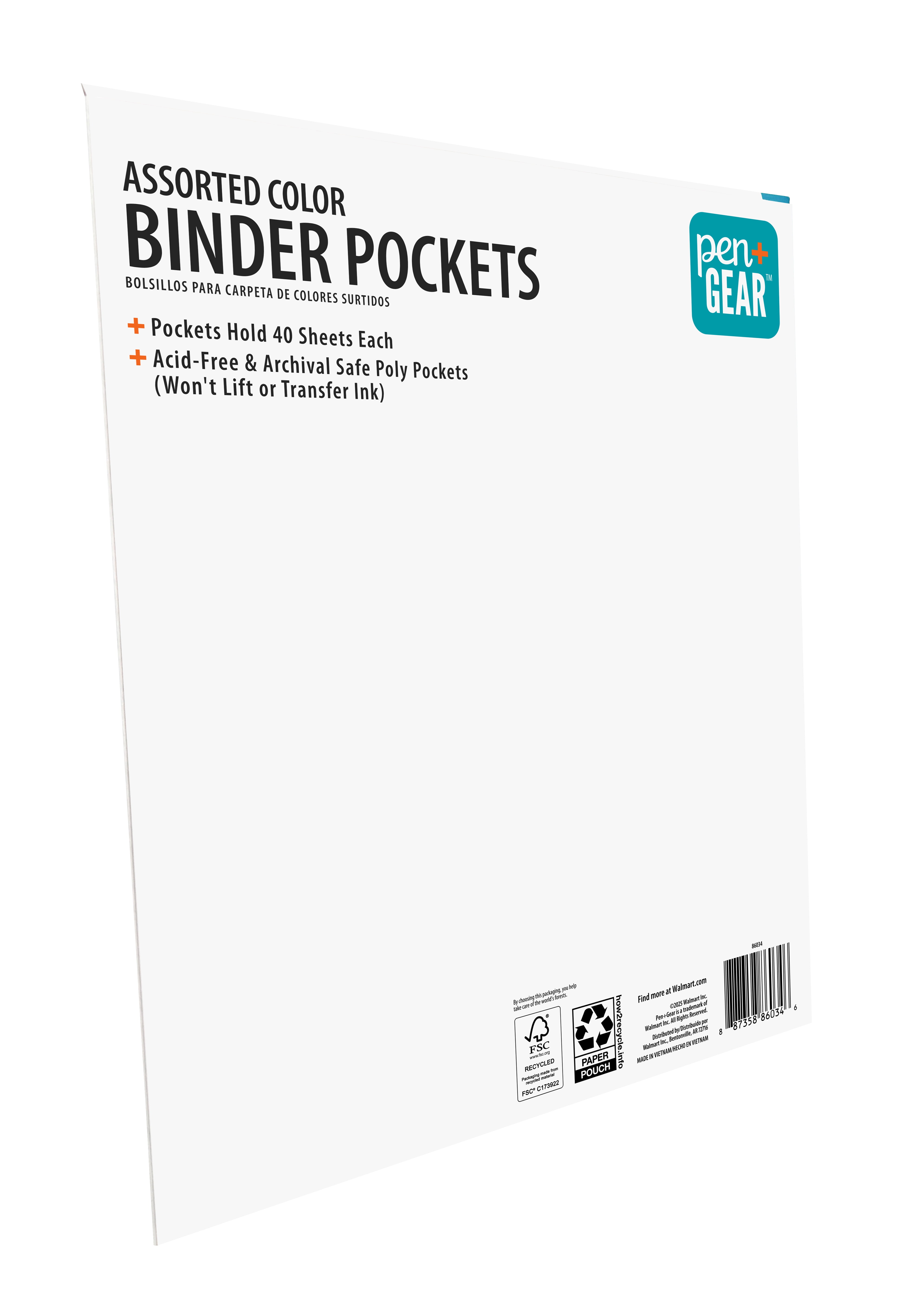 Pen+Gear Binder Pockets, Multicolor, 5 Pack