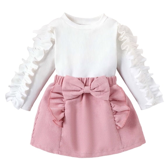 Ulanda Toddler Girls Clothes Sets: Puff Sleeve Tops Plaid Mini Skirts Skirt Set 2 Piece Fall Winter Outfits 2-8 Years (Pink, 6-9 Months)