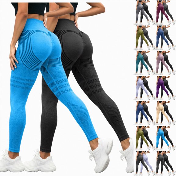 COMVALUE 2 Pack Butt Lifting Yoga Leggings for Women Tummy Control High Waist Seamless Booty Scrunch Gym Running Workout Pants Light Green for Size 3XL