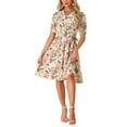 thumbnail image 2 of INSPIRE CHIC Vestido Midi Floral de Manga Abullonada con Cuello Peter Pan y Cintura Alta en Color Beige y Rosa, 2 of 6