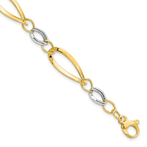 Diamond2Deal 14K Two-Tone Gold and Link Bracelet 7.25inch for Women