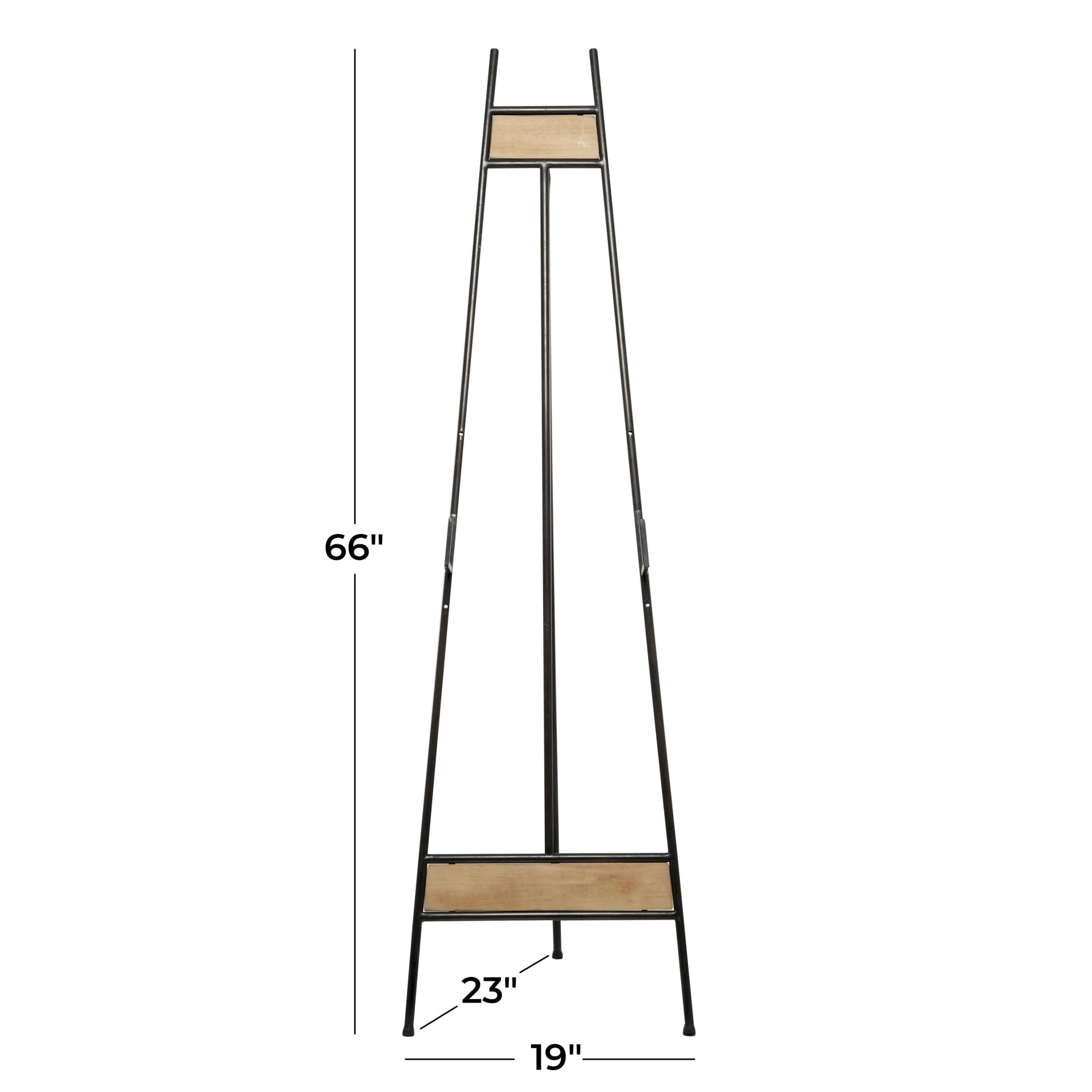 DecMode 19" x 66" Black Metal Tall Adjustable Floor 3 Tier Easel with Wood Panels, 1-Piece