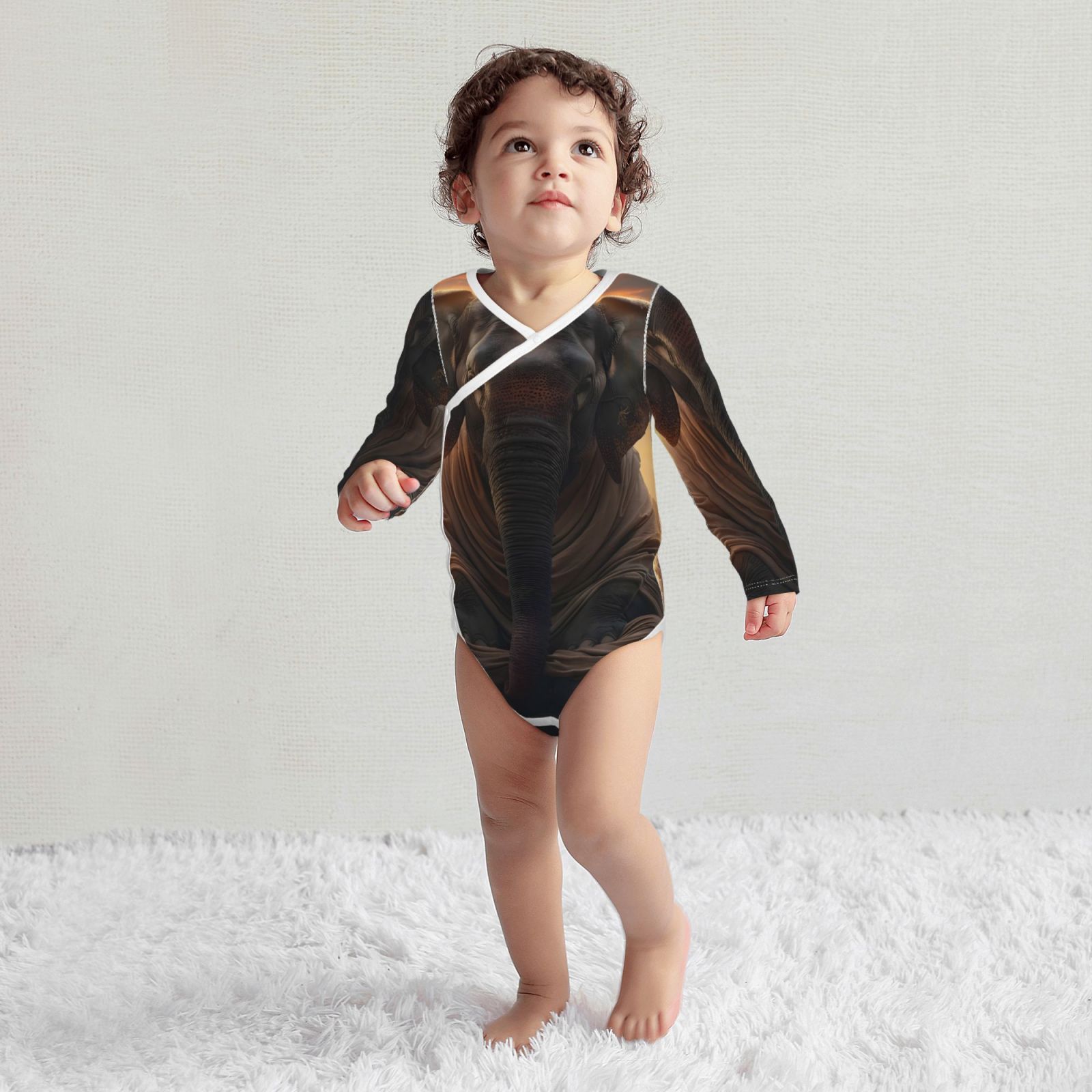 Xecao Lake Meditating Elephant Print Baby unisex-baby Cotton Long-sleeve Bodysuits-6 Months