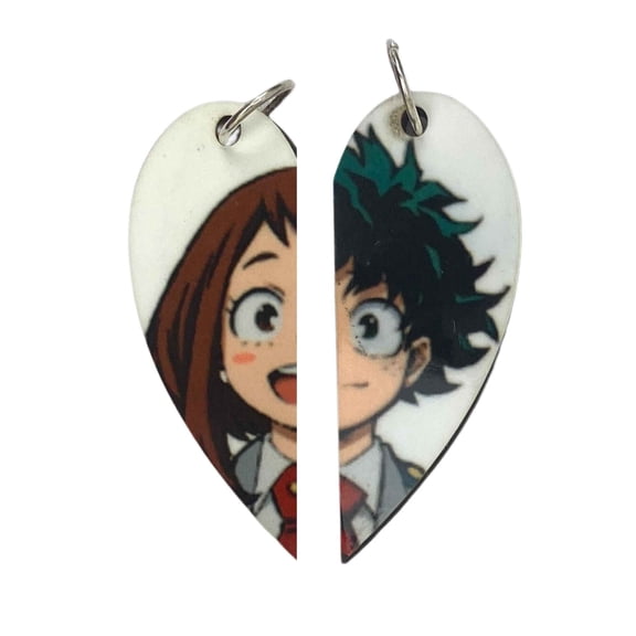 Izuku Midoriya & Ochaco Uraraka Matching Heart Necklace Keyrings or Earrings | Couples Gift or BFF Gift | My Hero Academia Gift for Him or Her