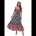 thumbnail image 3 of Vestido Informal, Fluido, con Estampado Floral Bohemio, Hombros Descubiertos, para Mujer (Verano 2025) Fondo Negro M, 3 of 9