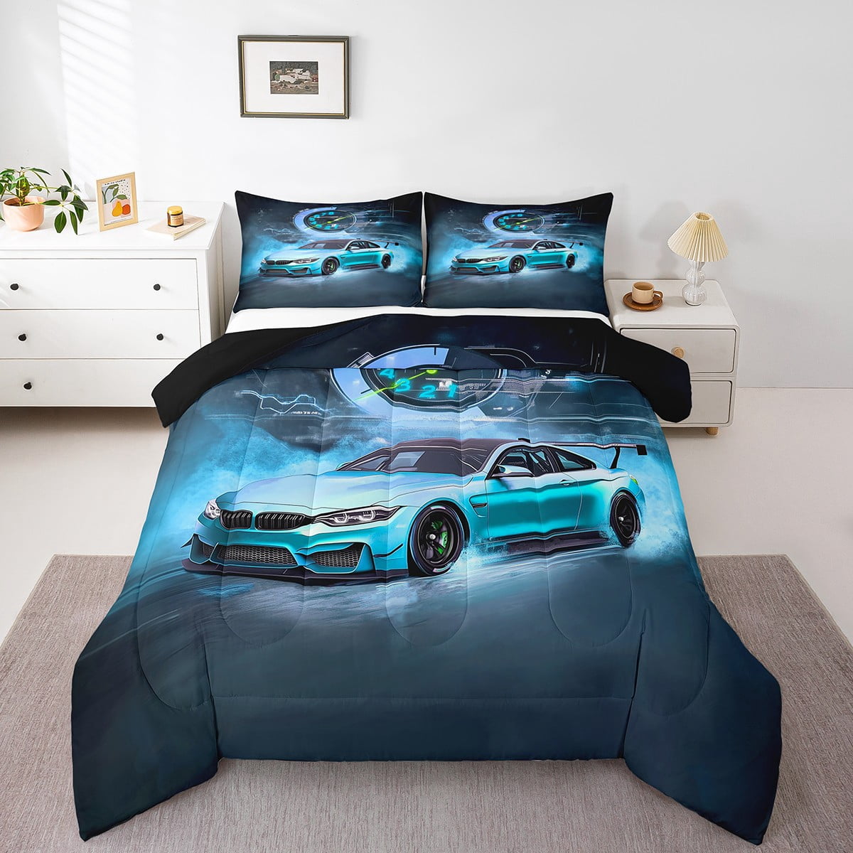 Erosebridal Racing Car Comforter Sets Toddler Size,Extreme Sports Comforters & Duvets,Gradient Bedroom Decor,Reversible,Breathable,2pcs