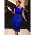 thumbnail image 3 of Women'S Plus Size 1920s Flapper Dress Sleeveless Deep V Neck Fringe All over Tassel Tiered Prom Party Midi Dress Blue M, 3 of 5