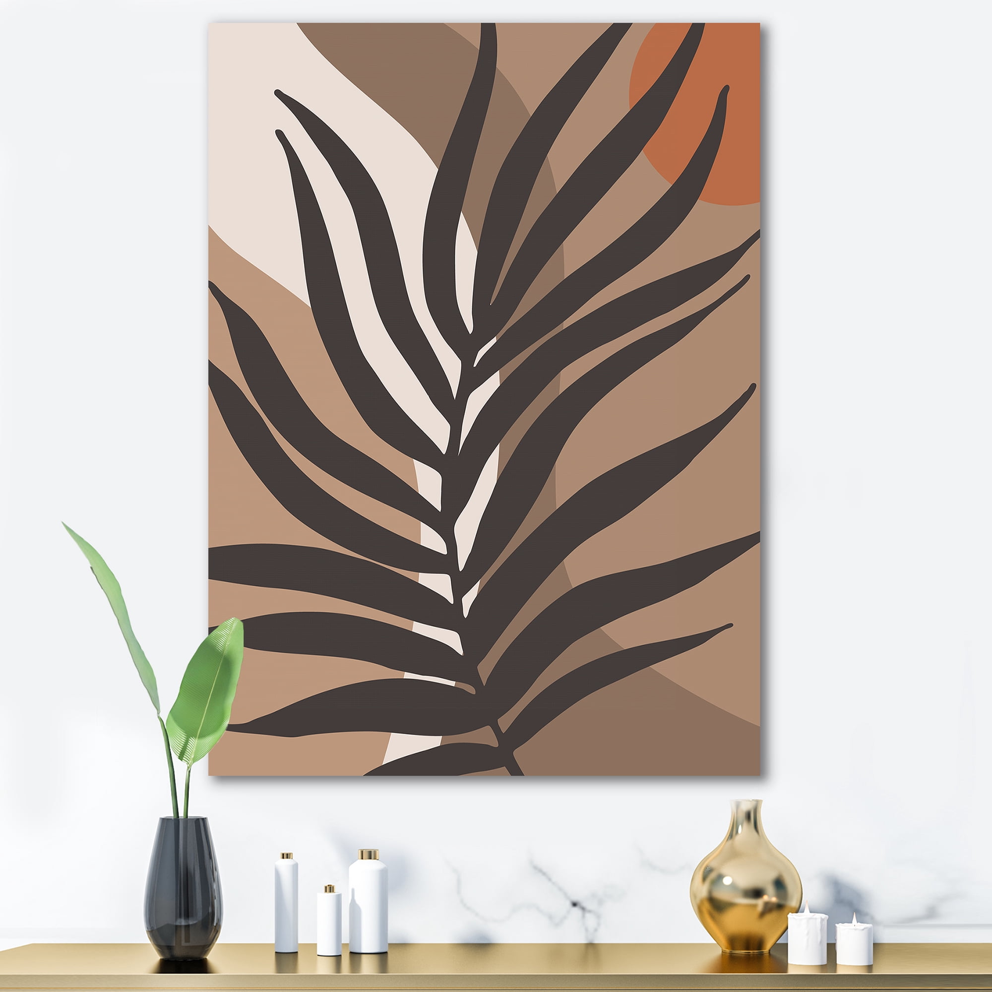 Designart ' Shapes and Tropical Leaf Silhouettes II ' Modern Canvas Wall Art Print