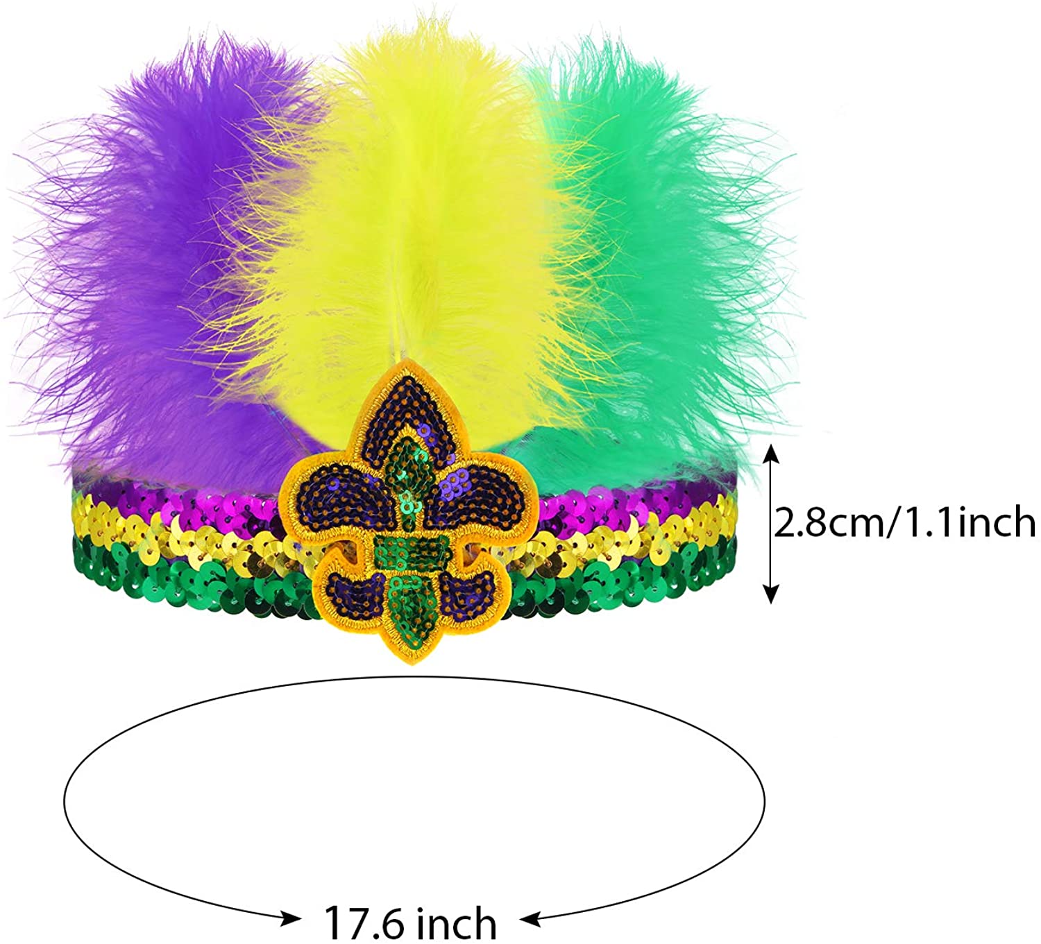 6 Packs Mardi Gras Feathers Headband 