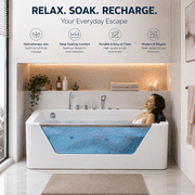 67 Luxury Whirlpool Bathtub with Panoramic Glass Window | 7 Hydro-Massage Jets, Waterfall Faucet & LED Chromatherapy | 1HP 750W Motor, Acrylic Spa Jetted Tub (110V) –Middle Drain