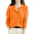 thumbnail image 2 of Women Solid Color Round Neck Long Sleeve Sweater Spring and Autumn All-Match Knitted Cardigan Jacket Orange Color M, 2 of 6