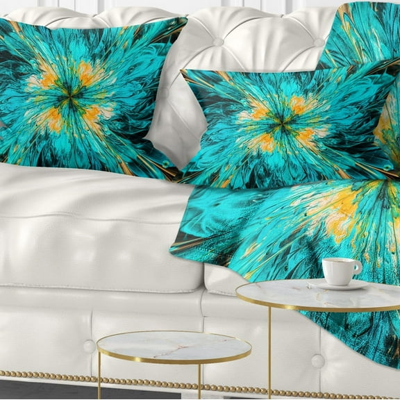 Designart Layered Blue Fractal Flower Petals - Floral Throw Pillow - 12x20
