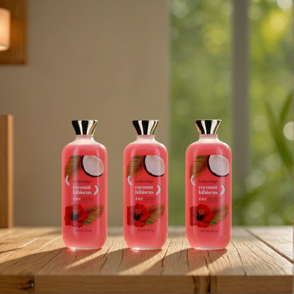 Coconut Hibiscus by Bodycology, 16 oz 2 in 1 Body Wash & Bubble Bath for Women, 3 Pack